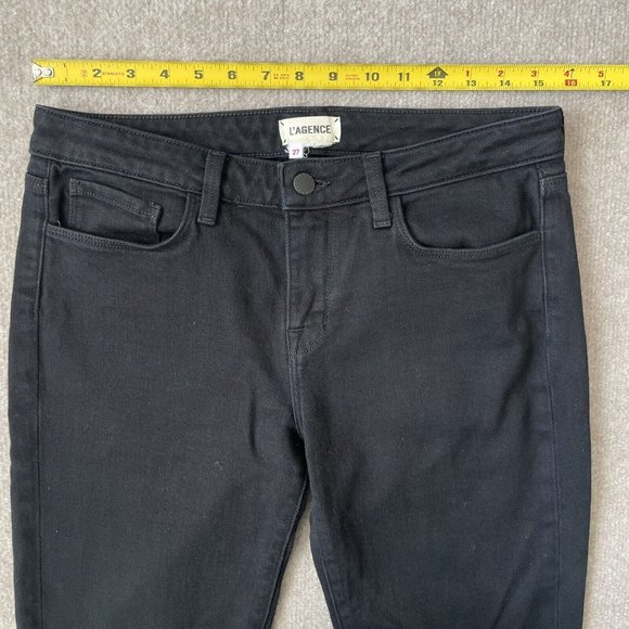 L'Agence Jeans Womens 27 Black Cropped Bootcut Stretch Denim Pants Designer - Picture 6 of 11